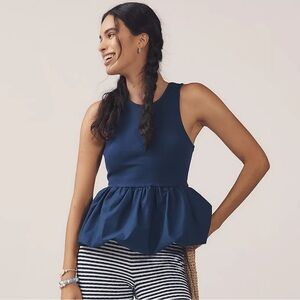 NEW Maeve (Anthropologie) Navy Bubble Hem Peplum Top - M